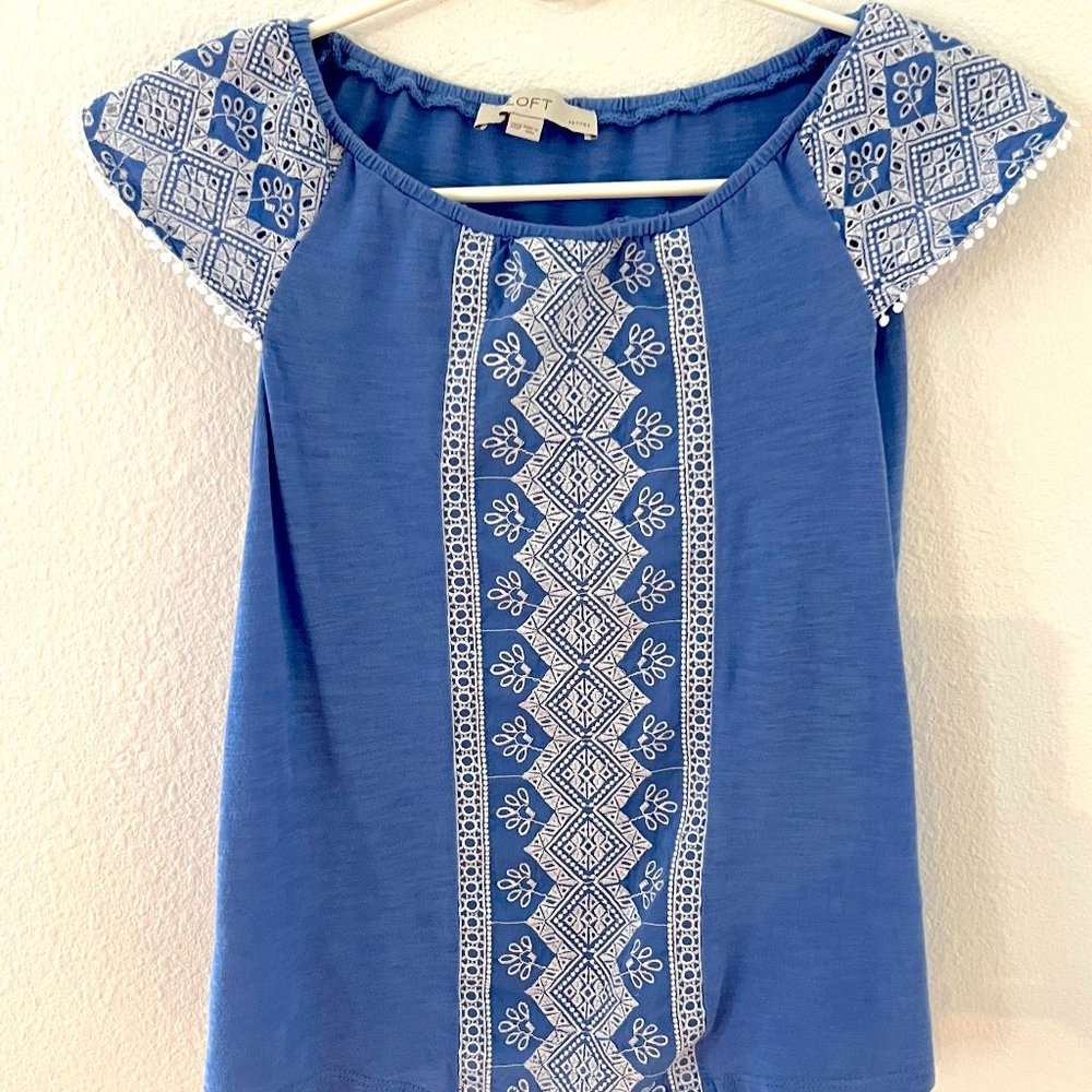 Ann Taylor Loft Petite XXSP Cornflower blue and white top